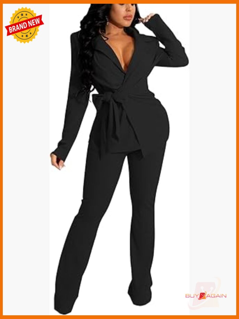 Women's Dressy 2 Piece Pantsuit Blazer & Pants Set Business Casual Outfit Belted